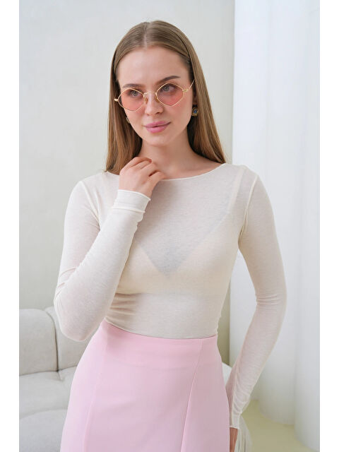 carla10 Kadın Geniş Yaka Uzun Kol Elastanlı Penye Bluz - S000498027-19965