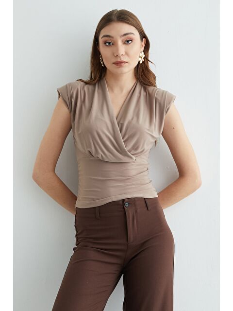 Fullamoda Omuz Vatkalı Kruvaze Yaka Bluz - S000496679-26429