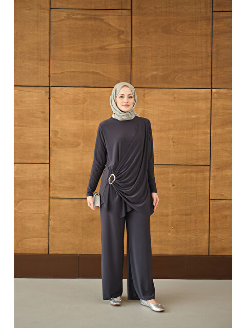 Locco Moda Kadın Ön Bağlamalı Süs Detay Takım Antrasit - S000529899-29666