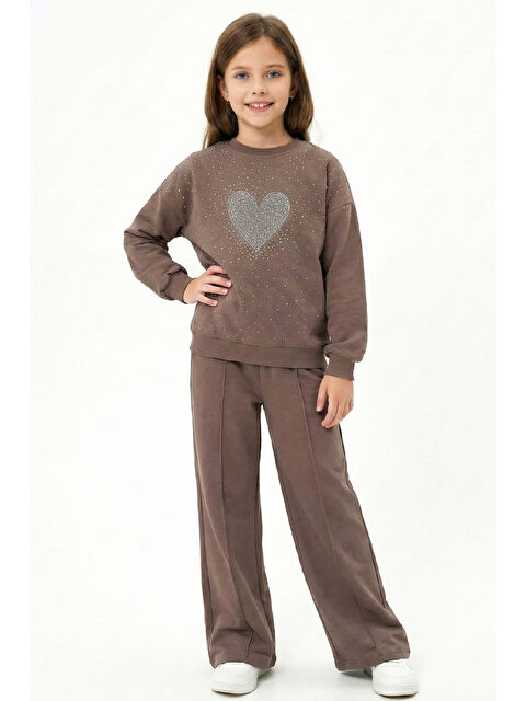Modanino Kız Çocuk Taş Süslemeli Kalp Desenli 2 İplik Alt-Üst Takım 4-12 Yaş 12513 - S000510835-19413