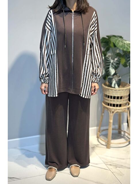 Remsa Şerit Detay Pantolonlu Takım 70081 Kahverengi - S000471214-19413