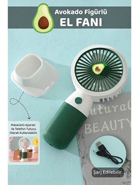 Meleni Home Avokado Figürlü Şarjlı El Fanı - Standlı Taşınabilir Şarj Edilebilir Soğutucu Mini Masa Fanı Yeşil - S000398378-18194