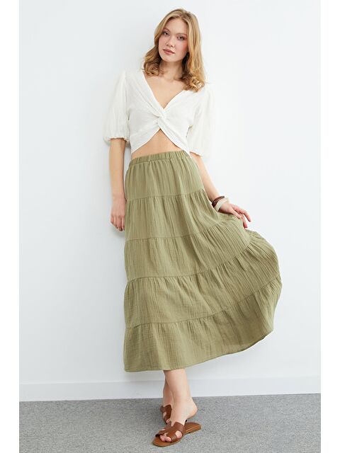 Fullamoda Beli Lastikli Müslin Kumaş Etek - S000435596-18547
