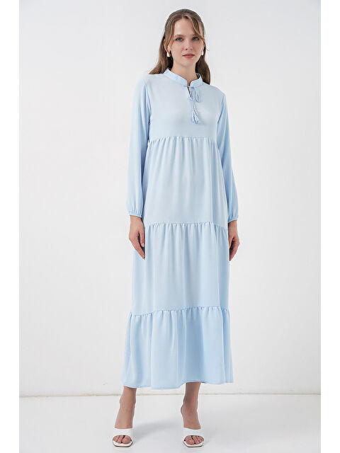 Bigdart T1627 Yaka Bağcıklı Elbise - B.Mavi - S000119593-37213