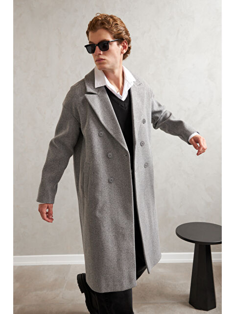 HYMAN Erkek Oversize Astarlı Uzun Kaşe Kaban - S000515451-20600