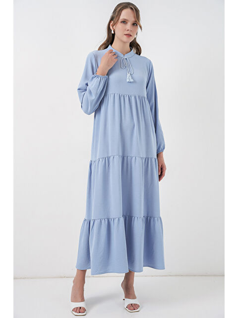 Bigdart T1627 Yaka Bağcıklı Elbise - Koyu Mavi - S000119593-17234