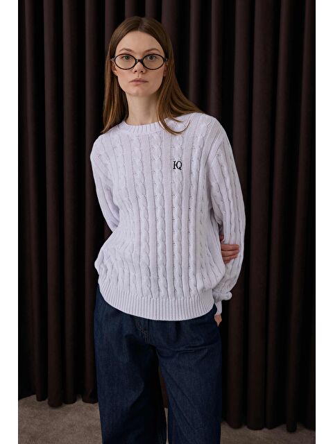 HE-QA Örgü Desenli Triko Kazak Beyaz - S000482403-19965