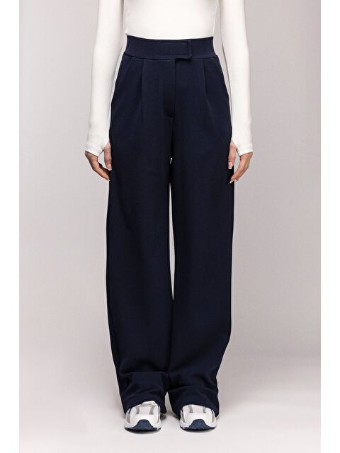 Saade Lacivert Kadın Yüksek Bel Elastanlı Palazzo Pantolon - Cırtlı - S000499922-21164