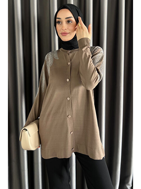 Julude Taş İşlemeli Düğmeli Tesettür Triko Hırka - S000361209-26429