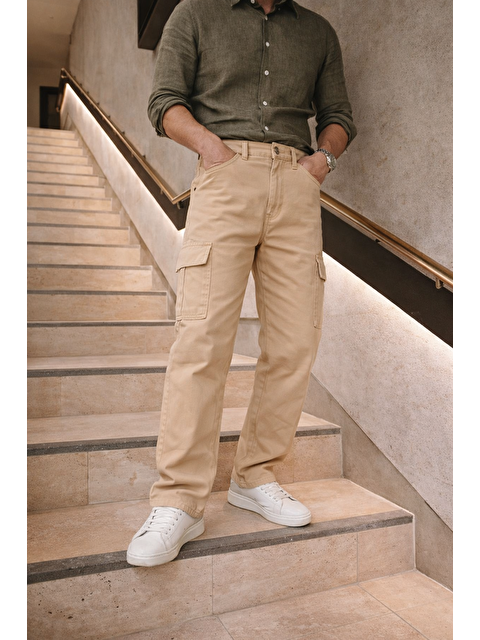 Comstar Erkek Yüksek Bel Bol Paça Taş Kargo Baggy Pantolon