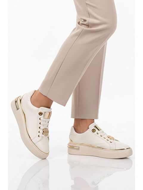 Ayakmod Beyaz Bağcıklı Taş İşlemeli Hafif Kadın Sneaker 431156 Z - S000514944-20063