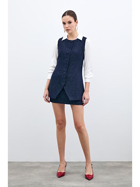 SATEEN Düğmeli Tüvit Yelek - Lacivert - S000384542-21164