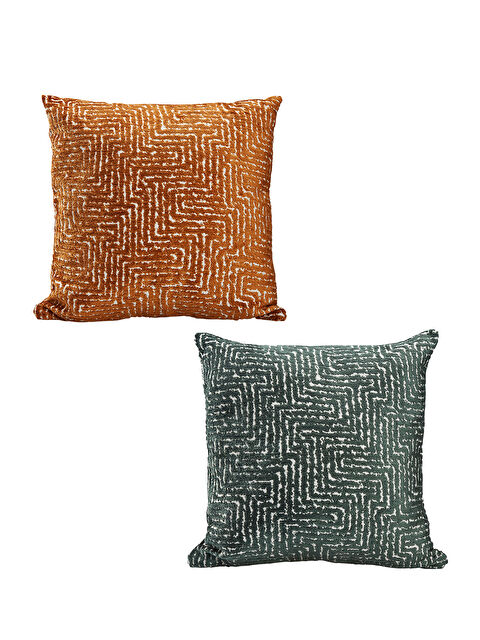 Asdiva Labirent Desenli Dokuma Kırlent Kılıfı Seti – Turuncu ve Haki (2’li, 43x43 cm) - S000465830-5168