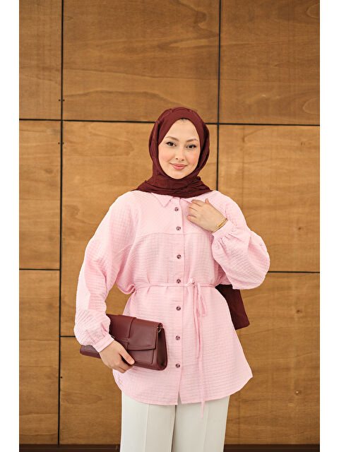 Locco Moda Kadın Kabartma Kare Desenli Gömlek Pembe - S000529909-20024