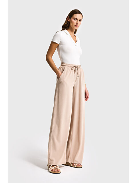 It's Basic Kadın Taş Renk Palazzo Fit Fitilli Kadife Kumaş Yürüyüş Pantolonu - S000498035-25636