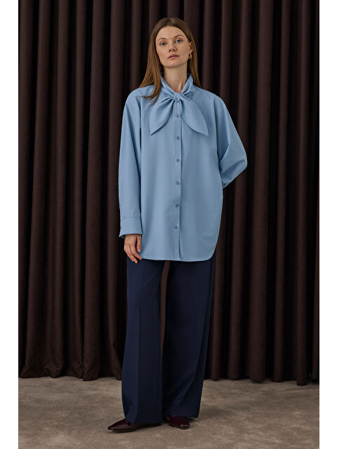 HE-QA Çift Pileli Palazzo Pantolon Lacivert - S000482406-21164