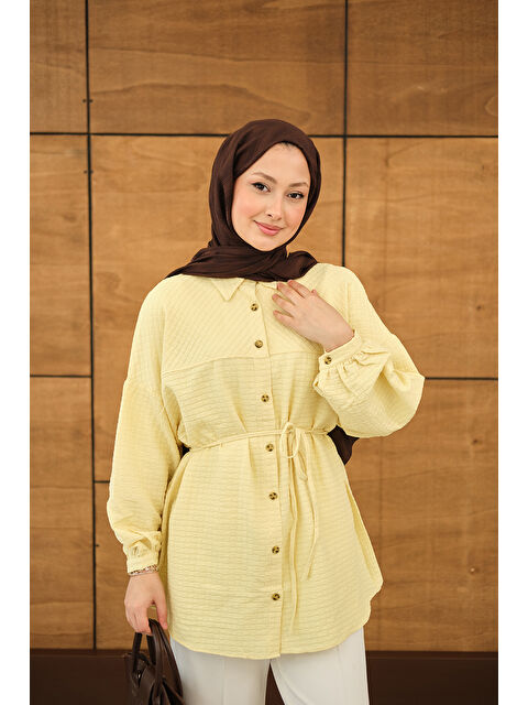 Locco Moda Kadın Kabartma Kare Desenli Gömlek Sarı - S000529909-20072