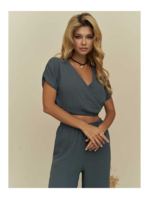 Mai Collection Phuket Antrasit Müslin Crop Takım - S000526019-29666