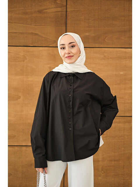 Locco Moda Kadın Geniş Kesim Gömlek Siyah - S000529914-19351