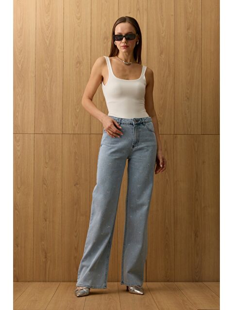 Fullamoda Fiyonk Detaylı Taşlı  Palazzo Jean - S000511188-8826