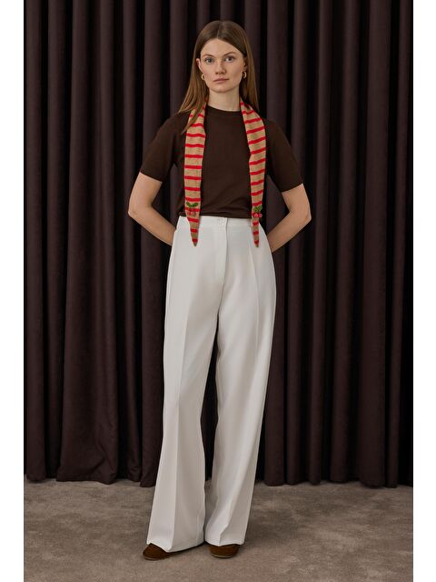 HE-QA Çift Pileli Palazzo Pantolon Ekru - S000482406-19965