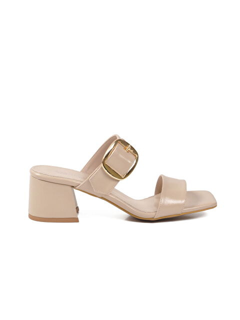 Ayakmod Bej Çift Bantlı Kadın Topuklu Terlik 318139 Z - S000514953-19928