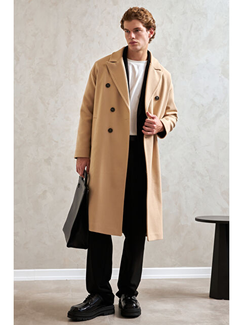 HYMAN Erkek Oversize Astarlı Uzun Kaşe Kaban - S000515451-19966