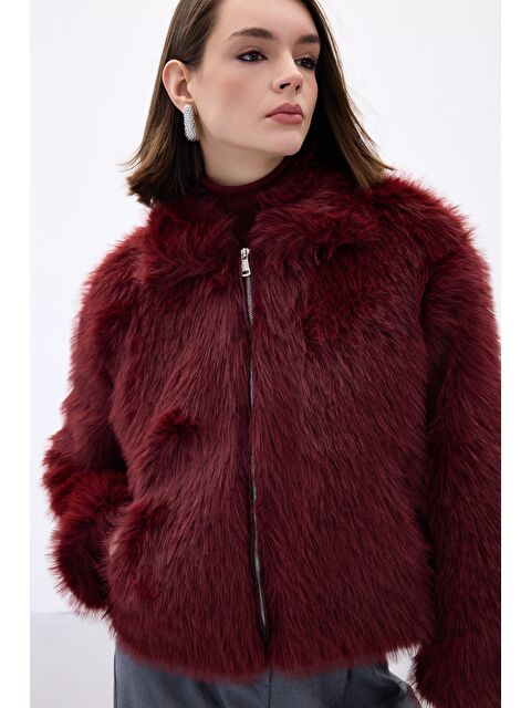SATEEN Fermuarlı Kürk - Bordo - S000481683-19951