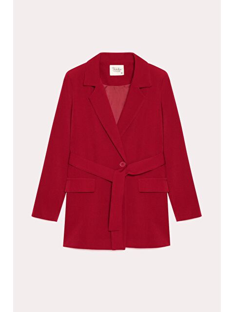 Saade Kırmızı Kadın Tek Düğmeli Dokuma Kruvaze Blazer Ceket - Kuşaklı - S000497488-20045