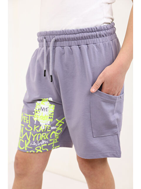 Toontoykids Erkek Çocuk Cep Detaylı Tek Paça Komple Yazı Baskılı Şort - S000417486-29351