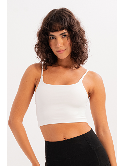 JUSTEVER İnce Askılı Çıkarılabilir Pedli Bra Kadın Sporcu Sütyeni Spica Beyaz - S000386055-20063