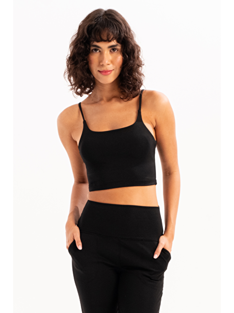 JUSTEVER İnce Askılı Çıkarılabilir Pedli Bra Kadın Sporcu Sütyeni Spica Siyah - S000386055-19351