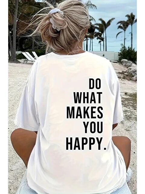 Oksit Makes You Happy Baskılı Bisiklet Yaka Unisex Tshirt - S000499941-20063