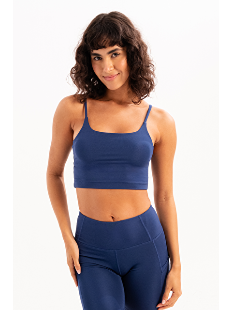 JUSTEVER İnce Askılı Çıkarılabilir Pedli Bra Kadın Sporcu Sütyeni Spica Lacivert - S000386055-21164