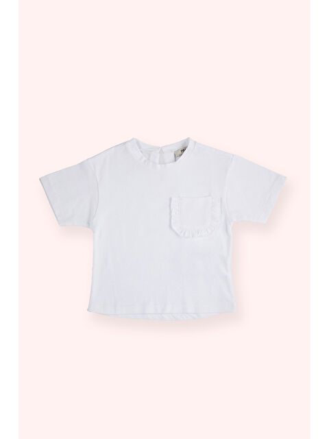Panço Kız Bebek Cebi Fırfır Detaylı Beyaz Tişört - S000523670-20063