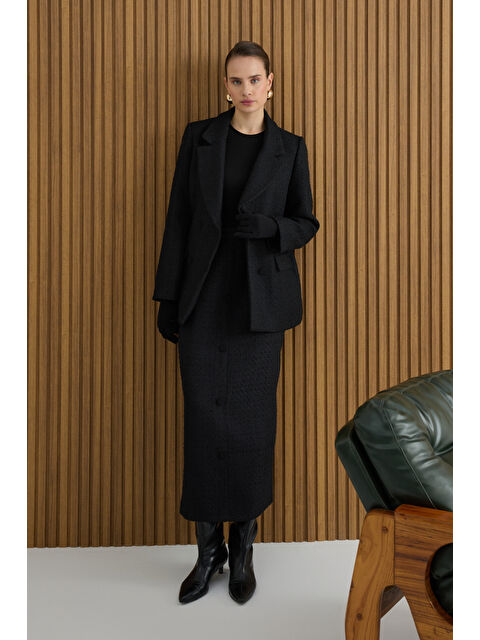 AKER Siyah Önden Düğmeli Tweed Kumaş Etek - S000494416-19351