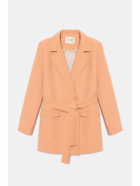 Saade Somon Kadın Tek Düğmeli Dokuma Kruvaze Blazer Ceket - Kuşaklı - S000497488-24085