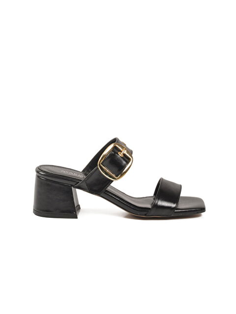 Ayakmod Siyah Çift Bantlı Kadın Topuklu Terlik 318139 Z - S000514953-19351