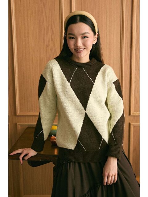 Ceylan Otantik Tereyağ Sarısı Baklava Desen Triko Kazak - S000497489-20072