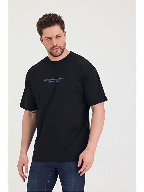 Tarz Cool Bisiklet Yaka Oversize Ön ve Arka Baskılı Salaş Unisex Tişört - S000381422-19351