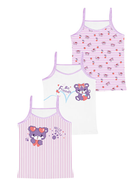 Domikids Kız Çocuk Baskılı Pamuklu Atlet 3'lü Paket - S000424870-3545