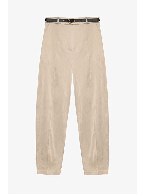 QUZU Kemerli Yüksek Bel Balon Pantolon Bej - S000498039-19928