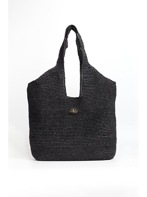 Haşema Siyah Renk Hasır Örme Plaj Çantası 1183