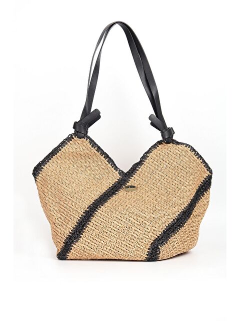 Haşema Siyah Deri Saplı Camel Renk Plaj Çantası 1114