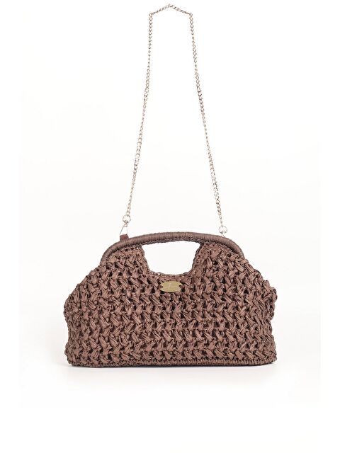 Haşema Zincir Detaylı Kahverengi Plaj El Çantası 1137