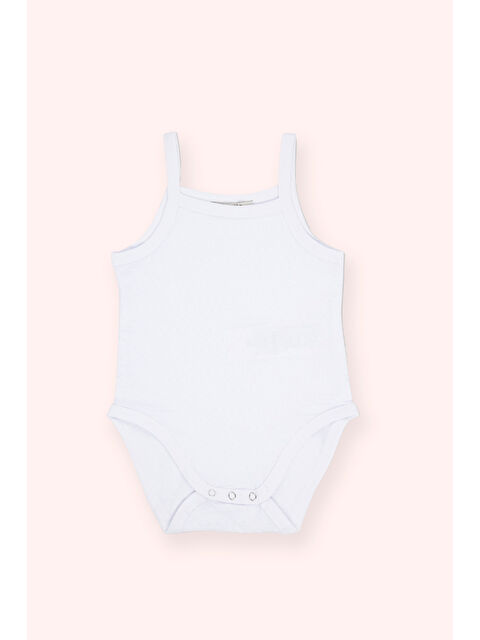 Panço Kız Bebek Özel Dokulu Askılı Beyaz Body - S000523671-20063
