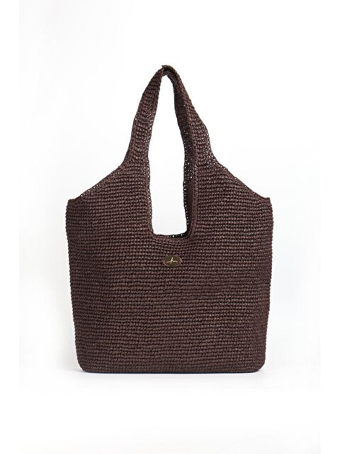 Haşema Kahverengi Hasır Örme Plaj Çantası 1183