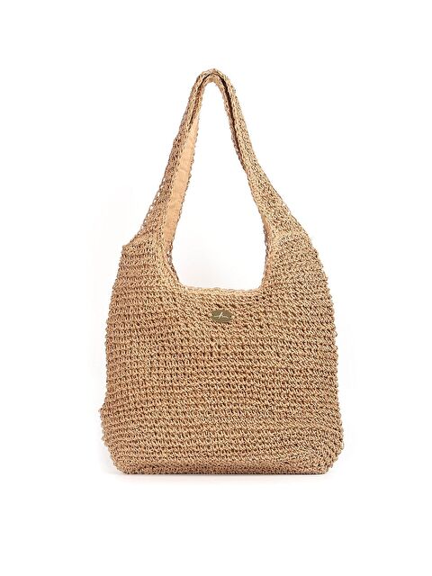 Haşema Hasır Örme Camel Renk Plaj Çantası 1002