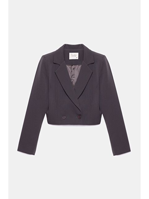 Saade Acı Kahverengi Kadın Regular Fit Kruvaze Kapama Dokuma Crop Blazer Ceket -Şık & Spor - S000497490-28102