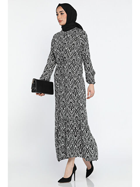 Julude Desenli Bel Bağlamalı Tesettür Viskon Elbise - S000361229-5300